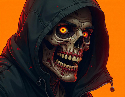 Hooded Horror: Surreal Rot in Gekiga Style artificial intelligence freepik gekiga hood horror hunger illustration scary skull spooky tracingflock undead walking dead yellow zombies