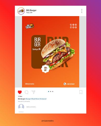 Burger Social Media Post ads advertising branding burger design fast food food food promotion graphic graphic design graphic designer instagram ads marketing social media marketing socialmedia