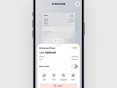 Invoice Preview app bottom sheet clean light theme mobile mobile app ui