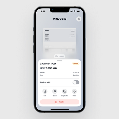 Invoice Preview app bottom sheet clean light theme mobile mobile app ui