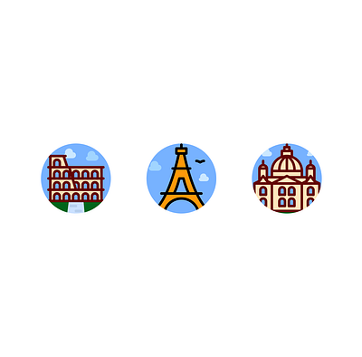 City icons (stroke) city colloseum coloured icons design france germany icon design icon pack icon set iconography icons illustration illustrative icons landmark rome tourism travel ui icons ui ux design