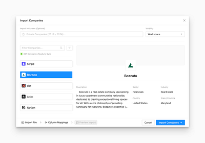 Countercyclical · Search · Imports (CSV/Excel) blue clean countercyclical design dialog enterprise feedback finance minimal modal popup saas sider software text ui