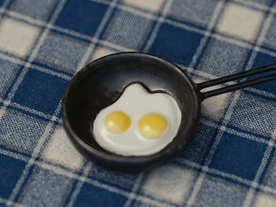 Miniature pan with fried eggs 3d c4d illustration