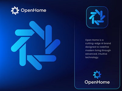 Open Home ai concept ai home ai house ai living brand identity clever cutting edge fururistic gradient home icon living logo minimalist modern negative space smart technology technology timeless unique unused concept