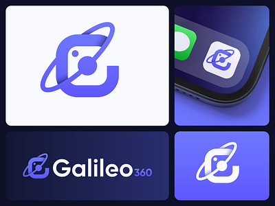 Galileo 360 app icon app logo brand identity camera camera icon clever creative g letter lettermark logo mark minimalist modern photography professional space video