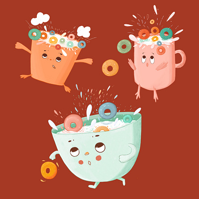 Energetic cereal characters 2d art character design characters illustration