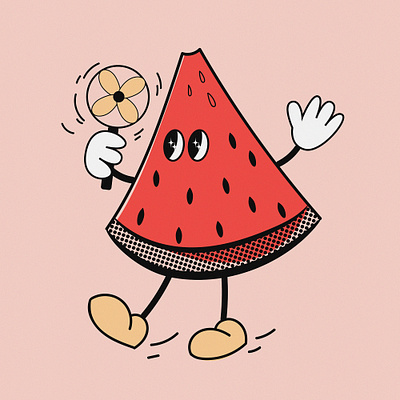 Retro character watermelon character design design illustration