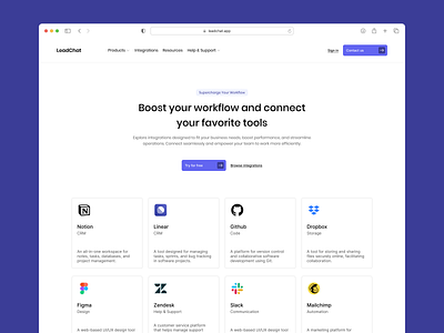 Integration page branding button creative cta dropbox figma github hero integration page integrations landing page linear navigation notion product design slack ui ux web web design