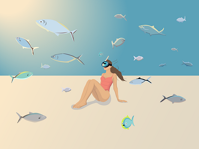 Inside the ocean beach cartoon design diving fish illustration ocean sea snorkelling vector