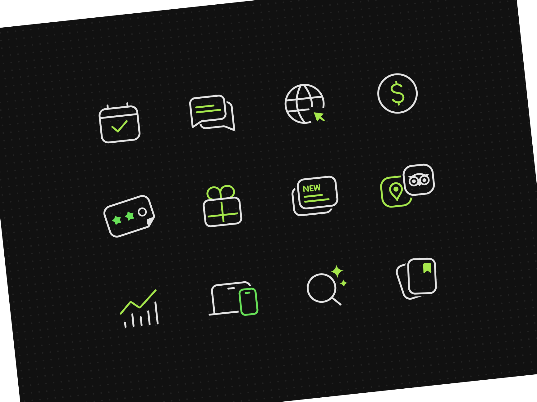 Icons for the Eaters startup. calendar collections gift icons landing news stamp web