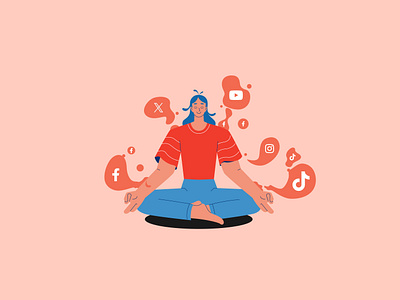 Social Media Guru | Woman Doing Yoga 2d dribbble facebook flat design guru icons illustration inspirations relax shot social media vector woman yoga