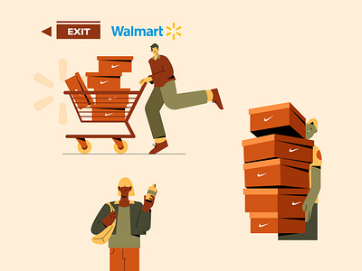 Guy Buying Stuff | Retail Arbitrage | Private Label 2d dribbble flat design guy illustration inspirations nike retail arbitrage shoes shopping cart shot vector walmart