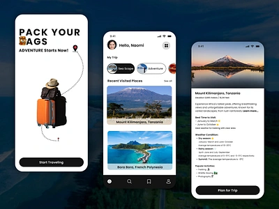 Travel App UI Design adventure cultural food wine tour road trip safari sea scape tour travel ui ui design user experience wildlife