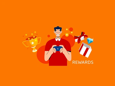 Happy Guy Claims Rewards 2d animation design dribbble editorial flat design game gift guy illustration inspirations phone rewards shot temu trophy vector