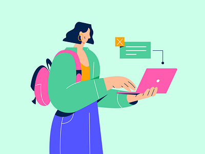 Woman Student Doing Freelance | Woman with Laptop 2d design dribbble flat design freelance graphics illustration inspirations laptop shot student vector woman work