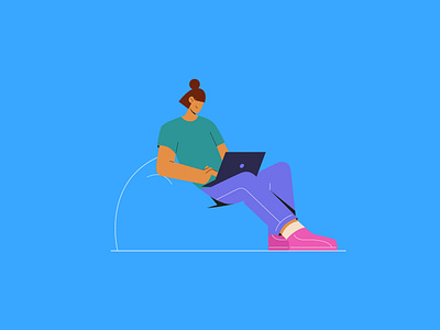 Woman Working on Laptop | Freelancer 2d design digital nomad dribbble flat design flat illustration freelancer illustration inspirations laptop relax shot va vector woman working writer