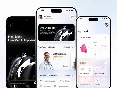 Ai health app design ai app ai doctor app ai health app ai healthcare app app app animation app design app designer appointment app appointment booking app doctor app health app healthcare app medical app modern app ui animation ux designer