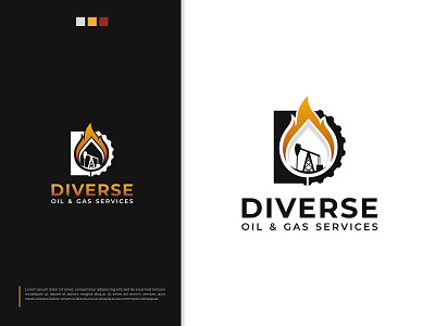 Diverse Oil & Gas Services logo bold corporate drilling engineering exraction flame gas heavy duty industrial infrastructure minimalist modern oil oild gas petroleum pipeline power refinery strong technology