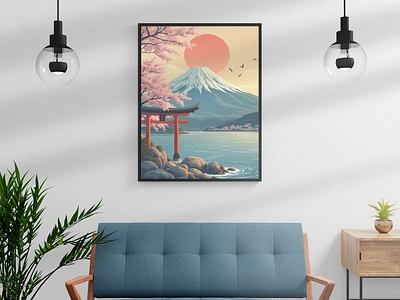 Japanese Wall Art – Mount Fuji with Cherry Blossoms 3d ai generated ai image animation branding digital painting graphic design home decor japan logo mockup motion graphics painting picture poster printing ui wall art wall decor web design