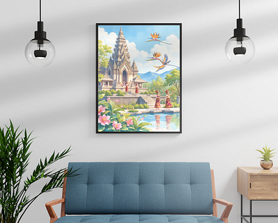 Fantasy Bali Temple and Dance Art – Traditional Indonesian Wall 3d ai generated ai image animation art branding digital painting digital printing graphic design home decor image logo motion graphics painting poster ui ux design wall art wall decor web design