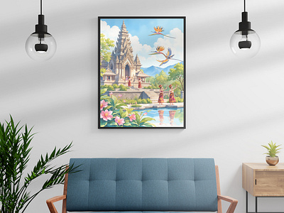 Fantasy Bali Temple and Dance Art – Traditional Indonesian Wall 3d ai generated ai image animation art branding digital painting digital printing graphic design home decor image logo motion graphics painting poster ui ux design wall art wall decor web design