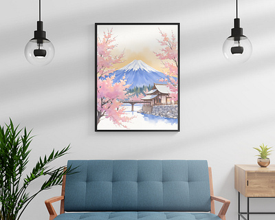 Serenity of Sakura: A Glimpse of Japan’s Timeless Beauty ai generated ai image branding dark mode drawing graphic design home decor icon illustration mockup painting picture ui vector wall art water painting