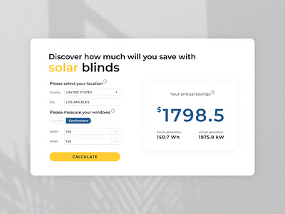 Solar Blinds Savings Calculator UI calculator energy calculator ui web design