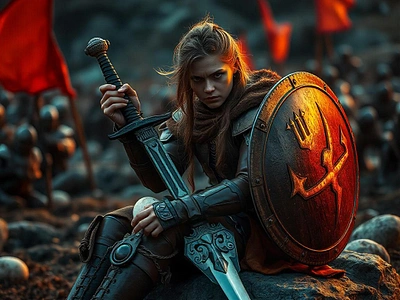 A Warrior’s Resolve: A Stand Amidst the Fallen ancient artificial intelligence battlefield brave freepik hope legacy photography sacrifice shield tracingflock vigil war warrior weapon