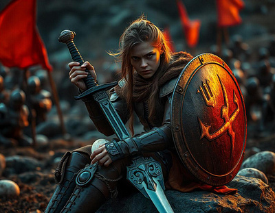 A Warrior’s Resolve: A Stand Amidst the Fallen ancient artificial intelligence battlefield brave freepik hope legacy photography sacrifice shield tracingflock vigil war warrior weapon