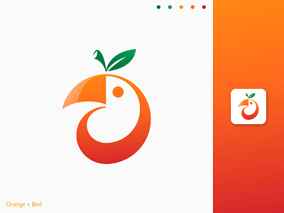 Orange Bird fruits logo animal logo bird branding cartoonish coloful cute design fresh fruits fun green healthy minimalist nature orange playful simple tropical vibrant whimsical