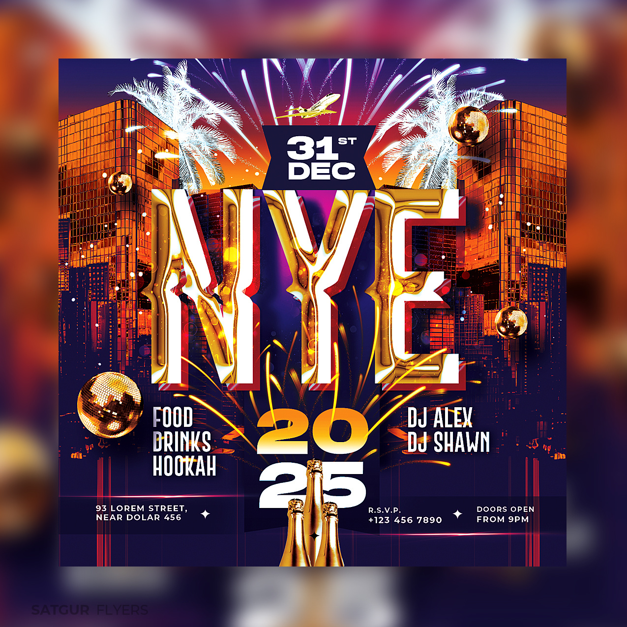 New Year Party Flyer Template advertisement celebrations clubbing dj flyer event flyer flyer new years eve nightclub nye nye2025 party flyer photoshop poster psd flyer template