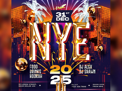 New Year Party Flyer Template advertisement celebrations clubbing dj flyer event flyer flyer new years eve nightclub nye nye2025 party flyer photoshop poster psd flyer template