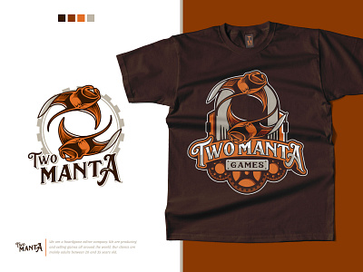 Two Manta boardgame logo adventure artistic board game bold brown cartoonish classic colorful dynamic fun gaming iconic manta nostalgic ocean playful retro tshirt two vintage