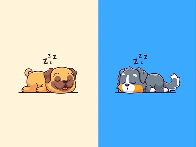 Sleeping Weekend🐶😴 activity animals branding cartoon character cute dog doodle dream flat husky icon illustration logo pet pug dog sleep weekend