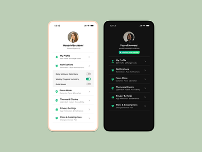 Daily UI 007// settings dailyui dark mode mobile settings ui ux