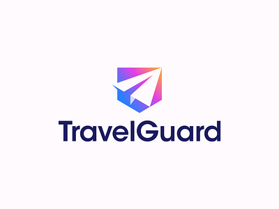 Travel Guard assured care fresh logo go guard journey paper plane plane protected reliance safe pass safeguard safety secured shield tour logo travel guard traveling logo trust way