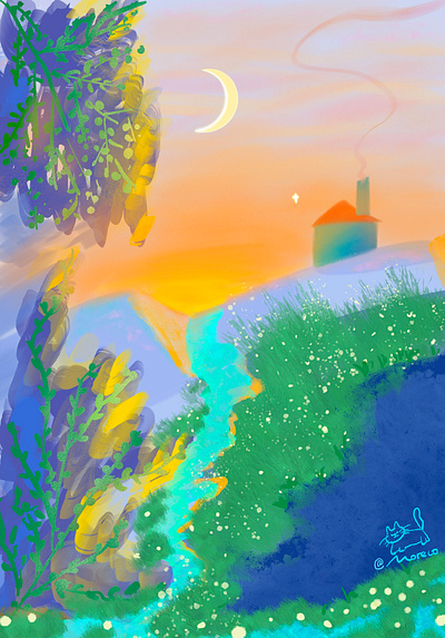 Moon rise, Sunset illustration