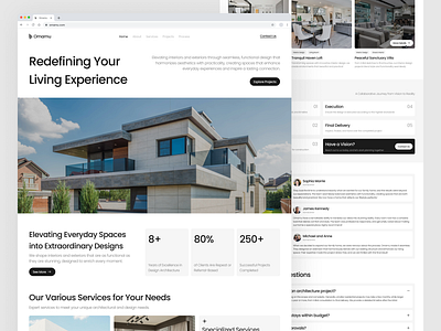 Omamu - Landing Page architecture architecture company architecture design black clean design process faq hero section home house interior landing page minimalist modern house omamu projects taufiq testimonial ui white