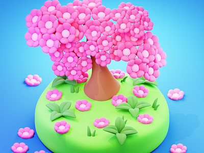 Cherry Blossom Tree 3d 3d art 3d artist 3d design 3d designer 3d illustration 3d model 3d modeling 3d modelling artwork blender 3d blender cycles blender eevee cartoon design digital art graphic design illustration japan stylized