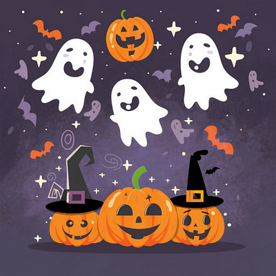 Halloween pumpkin and ghost graphic design illustrations logo