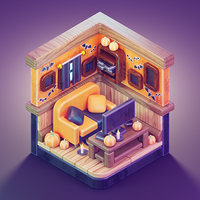 Stylised Halloween Living Room 3d 3d art 3d artist 3d design 3d illustration 3d model 3d modeling 3d modelling artist artwork blender 3d blender cycles blender eevee design digital art graphic design illustration