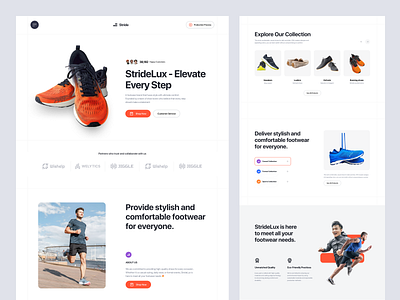 Stride - Shoes Landing Page amazon branding clean ecommerce elementor fashion framer landing online page shoes shop store template ui webflow website wordpress