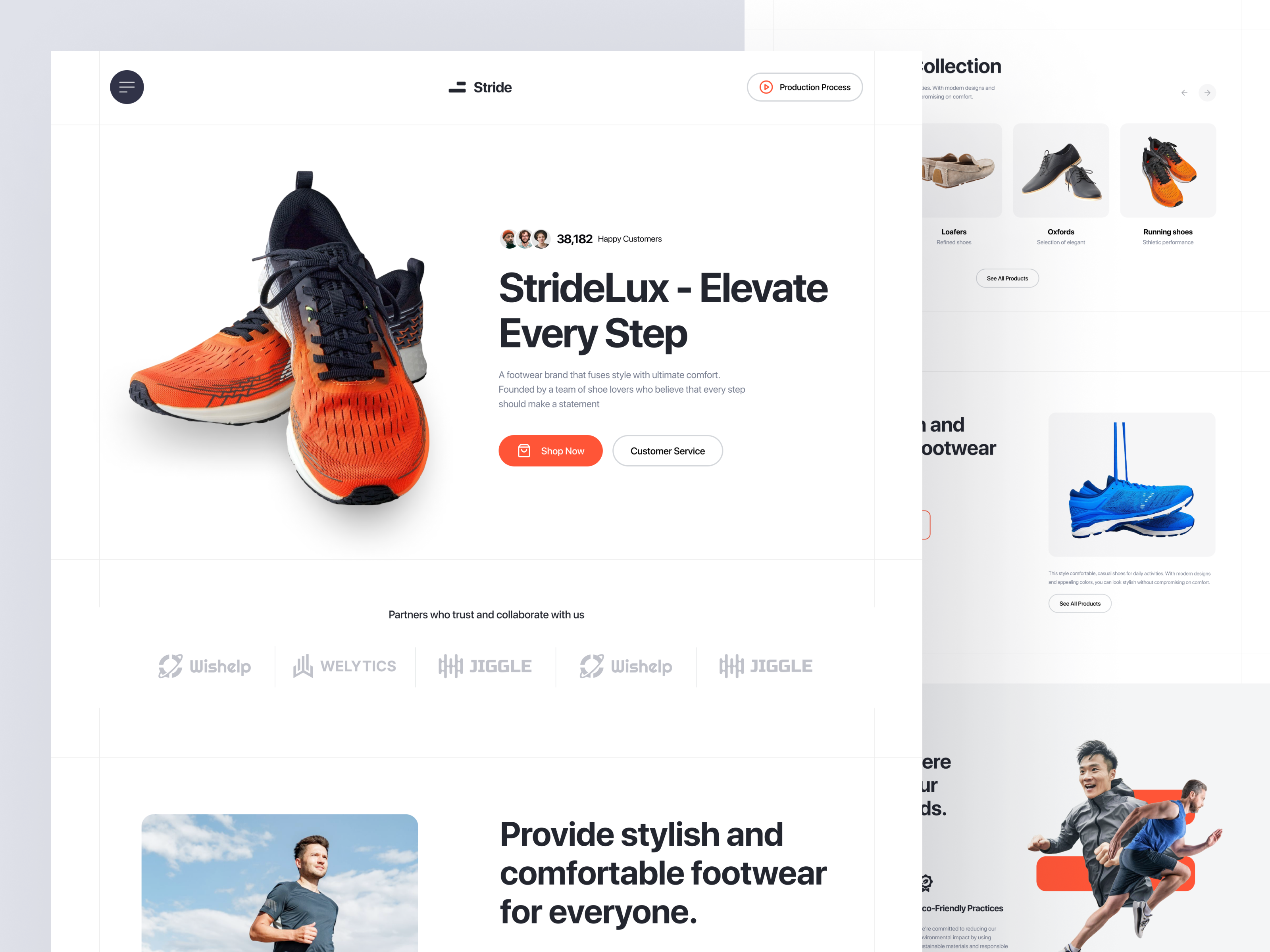Stride - Shoes Landing Page amazon branding clean ecommerce elementor fashion framer landing online page shoes shop store template ui webflow website wordpress