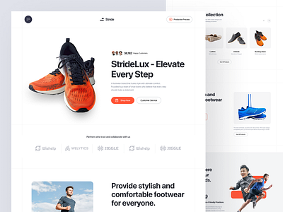 Stride - Shoes Landing Page amazon branding clean ecommerce elementor fashion framer landing online page shoes shop store template ui webflow website wordpress