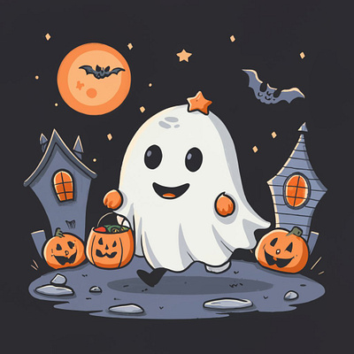 Halloween ghost with pumpkin graphic design illustrations logo