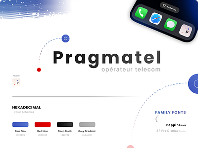 Pragmatel Branding app application blue sea brand branding circle arrrow color schemes deep black favicon graphic design grye gradient hexadecimal colors icons print designer illustrator ai iphone 15 mockup logo logotype photoshop psd red line senior designer telecom operator typo typography ui ux designer