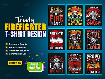 Firefighter T-Shirt Design Bundle. shirt bundle