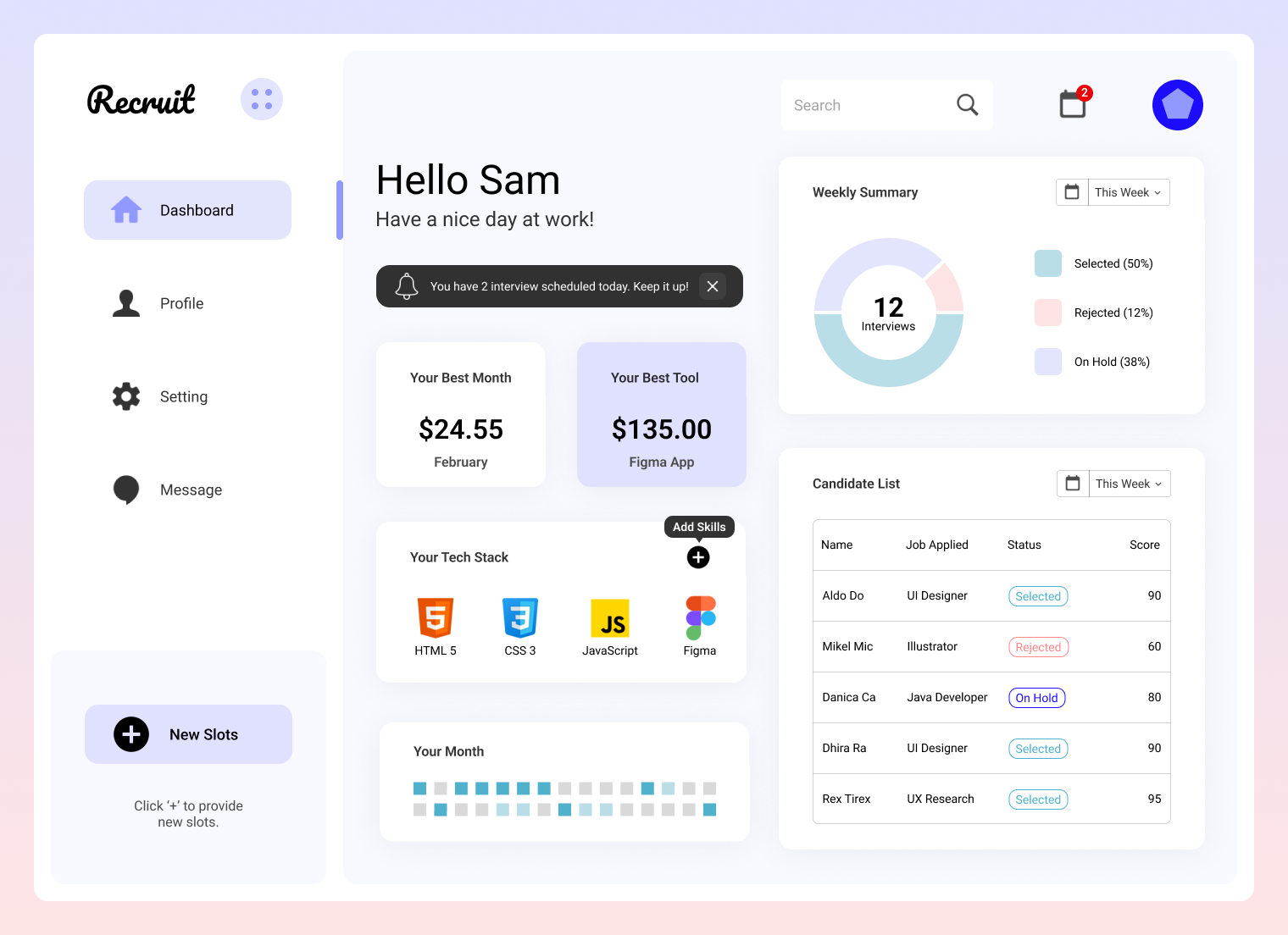 Recruit Dashboard clean dashboard figma recruitment ui ux