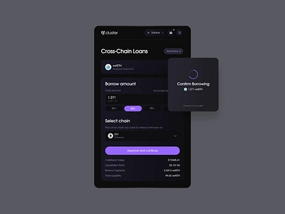 Cross-Chain Loans animation animation blockchain borrow cluster cross chain cryptocurrency dapp defi ethereum interface lend loan product design solana ui ux website