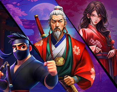 Unleash the Shadows: Samurai Ninja Warriors Slot Characters 2d artwork casino game casino style character design design inspiration design studio dribbble showcase gambling game design game studio illustration japanese style lime agency ninja ninja warrior photoshop samurai slot art slot game